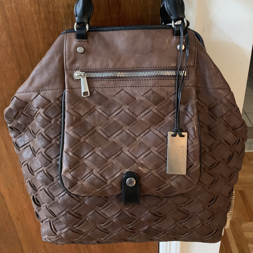 Large Brown Gryson Woven Leather Tote